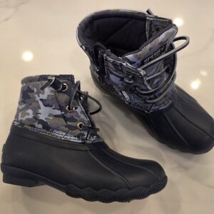 Sperry Black and Gray Camouflage Boots Toddler Kids 10M